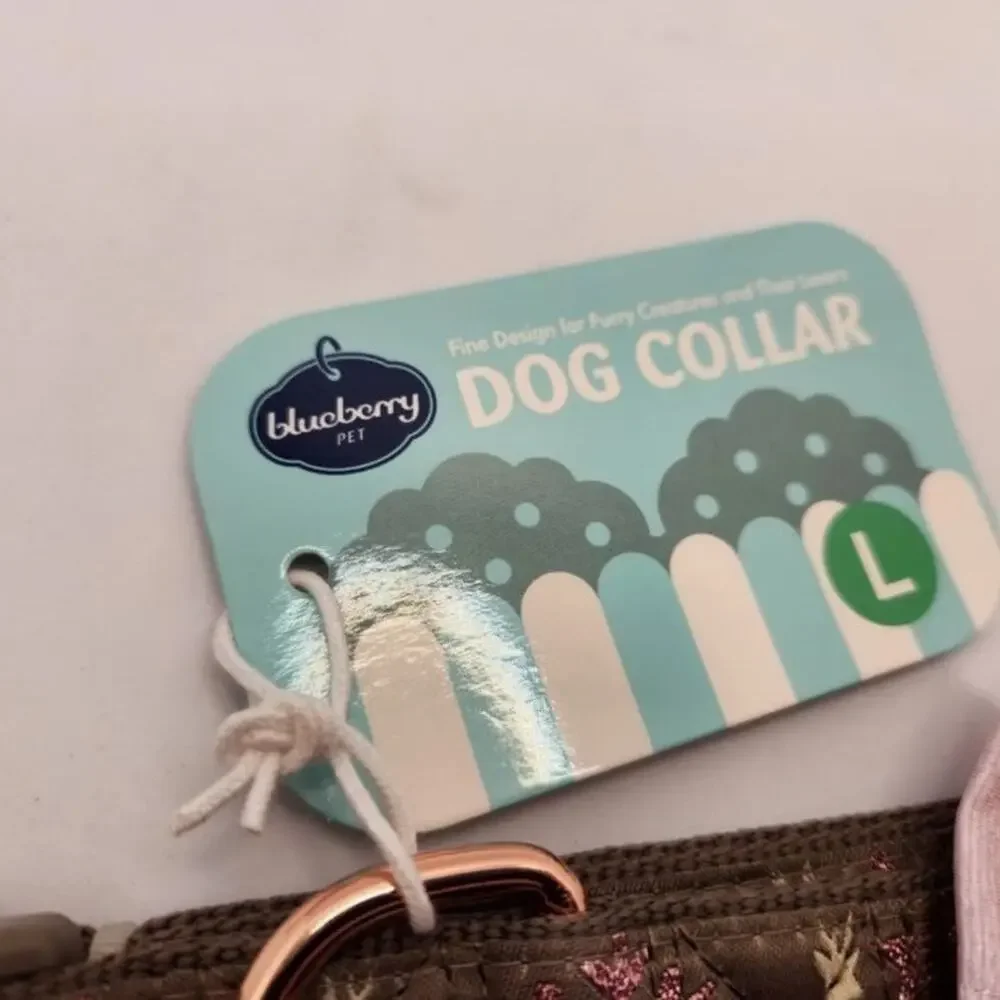 Blueberry Dog Collar with bow tie pink deer size Large NWT